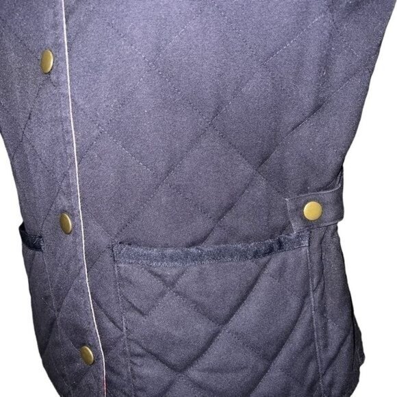 Reversible Quilted Gingham Print Solid Navy Womens Vest Snap Buttons Pockets S - Picture 3 of 12